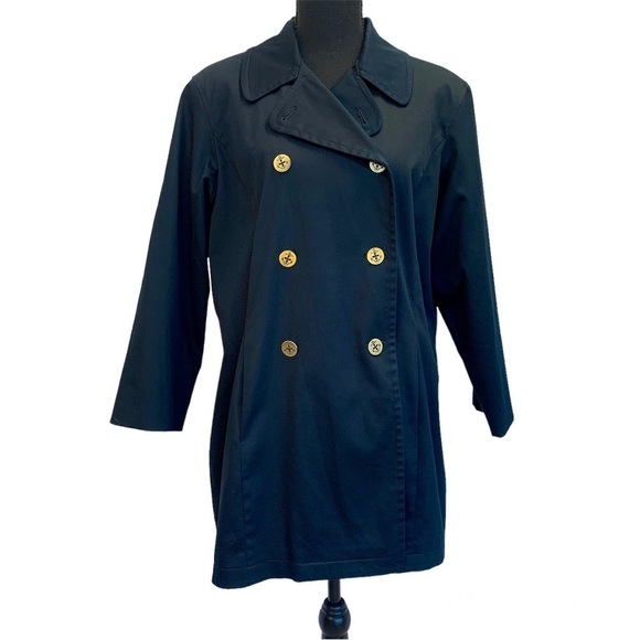 LIZ Claiborne navy blue nautical trenchcoat Sz M - Picture 1 of 10